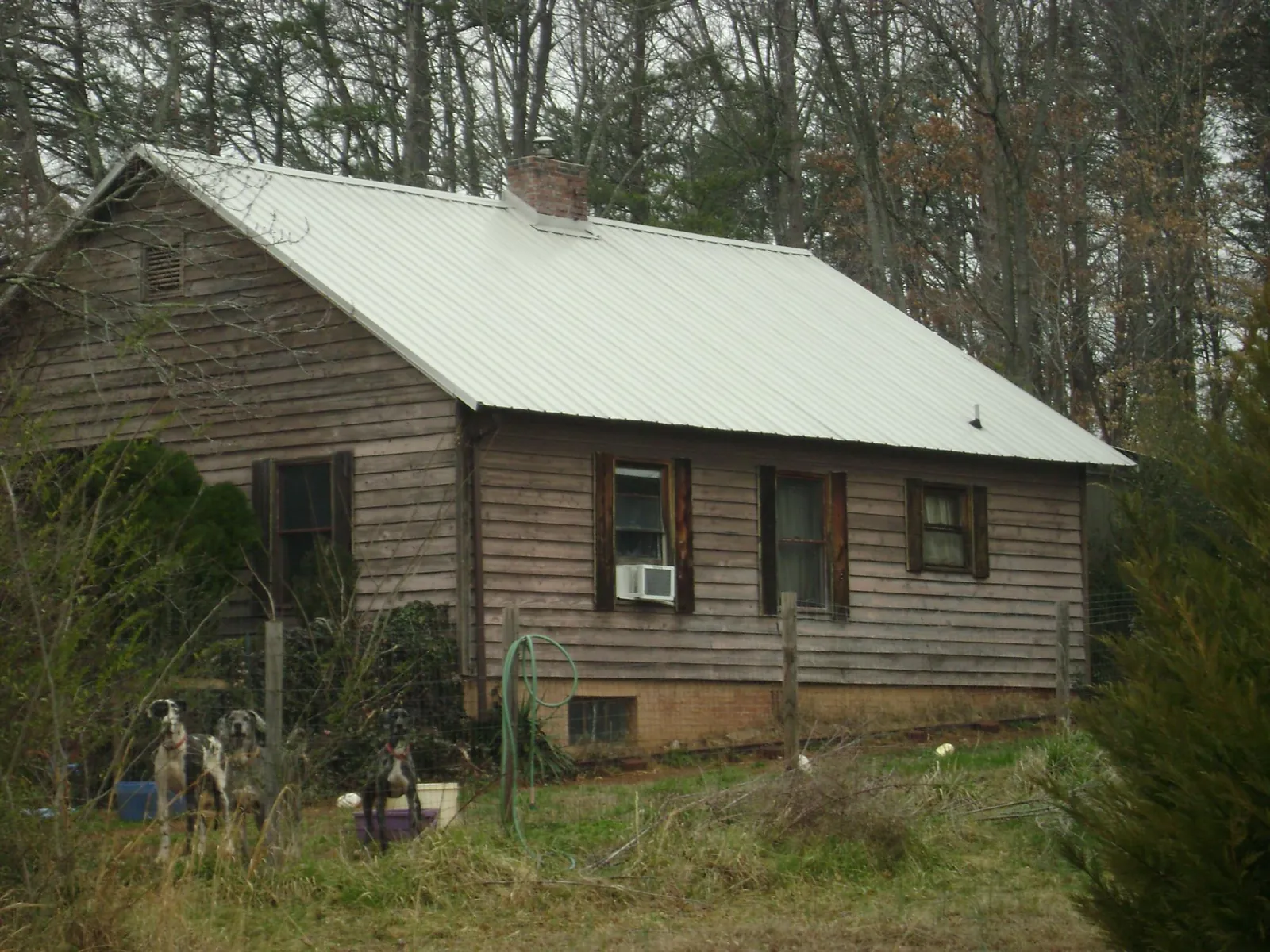 White metal roof on an old wood sided farmhouse, from a Asphalt Shingle Roof Repair job in Mc Dermott